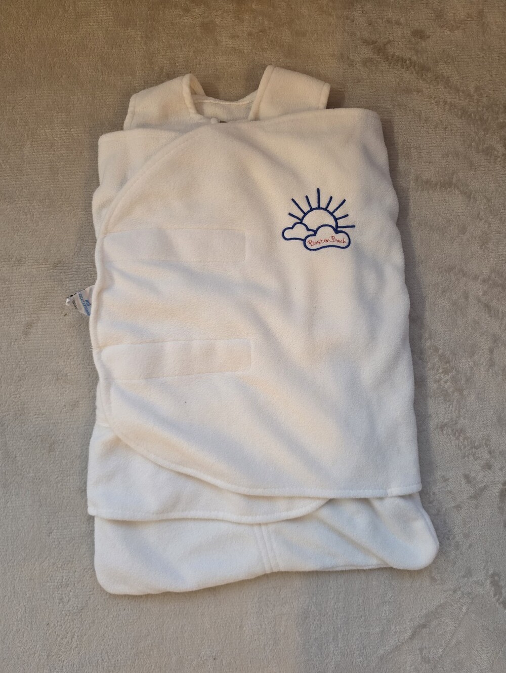 White Baby Swaddle with Embroidered Sun Accent